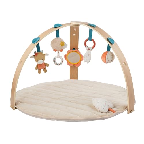 Nattou Playmat with Wooden Arch Mila, Lana and Zoe, 80x80 cm, Sand beige