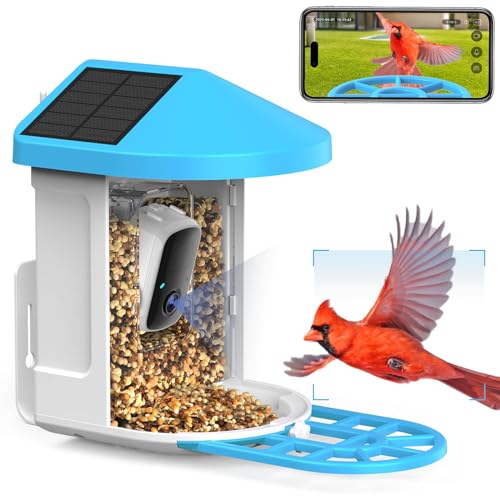 Vogelfutterstation mit Kamera, kabellos, AI, Identifizierung von Vogelarten, 1080P HD Vogelbeobachtungskamera, automatische Aufnahme von Vogelvideos und Benachrichtigung über App, Solarladung,