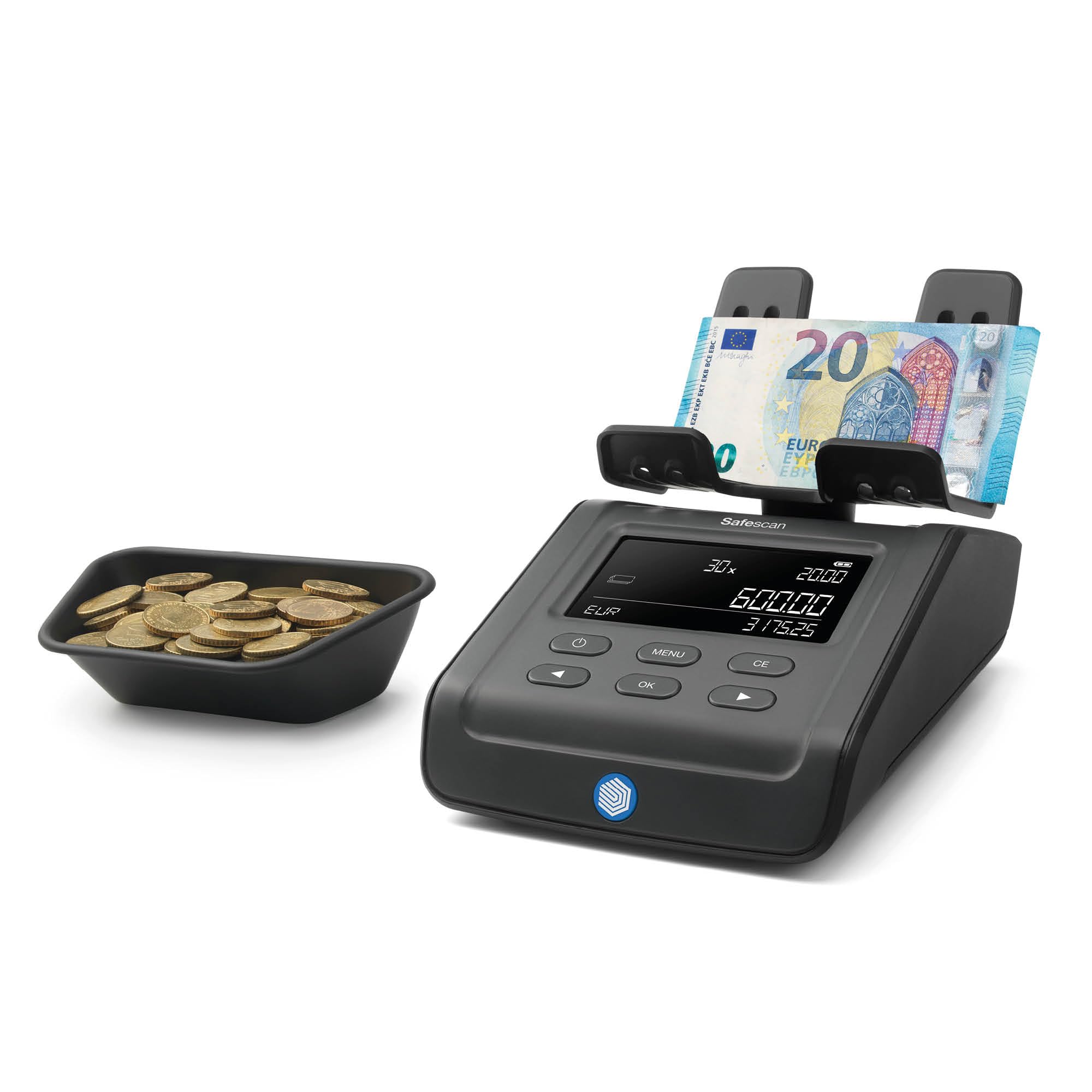 Safescan 6165 Geldzählmaschine, Wertzählung für Münzen und Banknoten - Münzzähler mit automatischer Münzrollenerkennung - Geldwaage für schnelles und einfaches Zählen von Kassenladen
