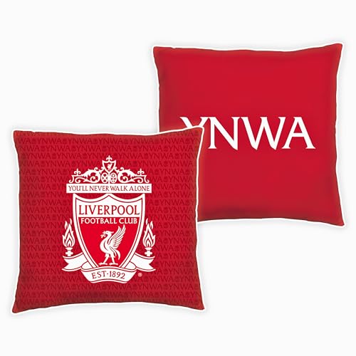 Character World Offizielles Liverpool FC Kissen, superweich, wendbar, 2-seitig, Fußballclub YNWA Design, perfekt für jedes Schlafzimmer, Sofa oder auf dem Bett, 40 cm x 40 cm, Rot