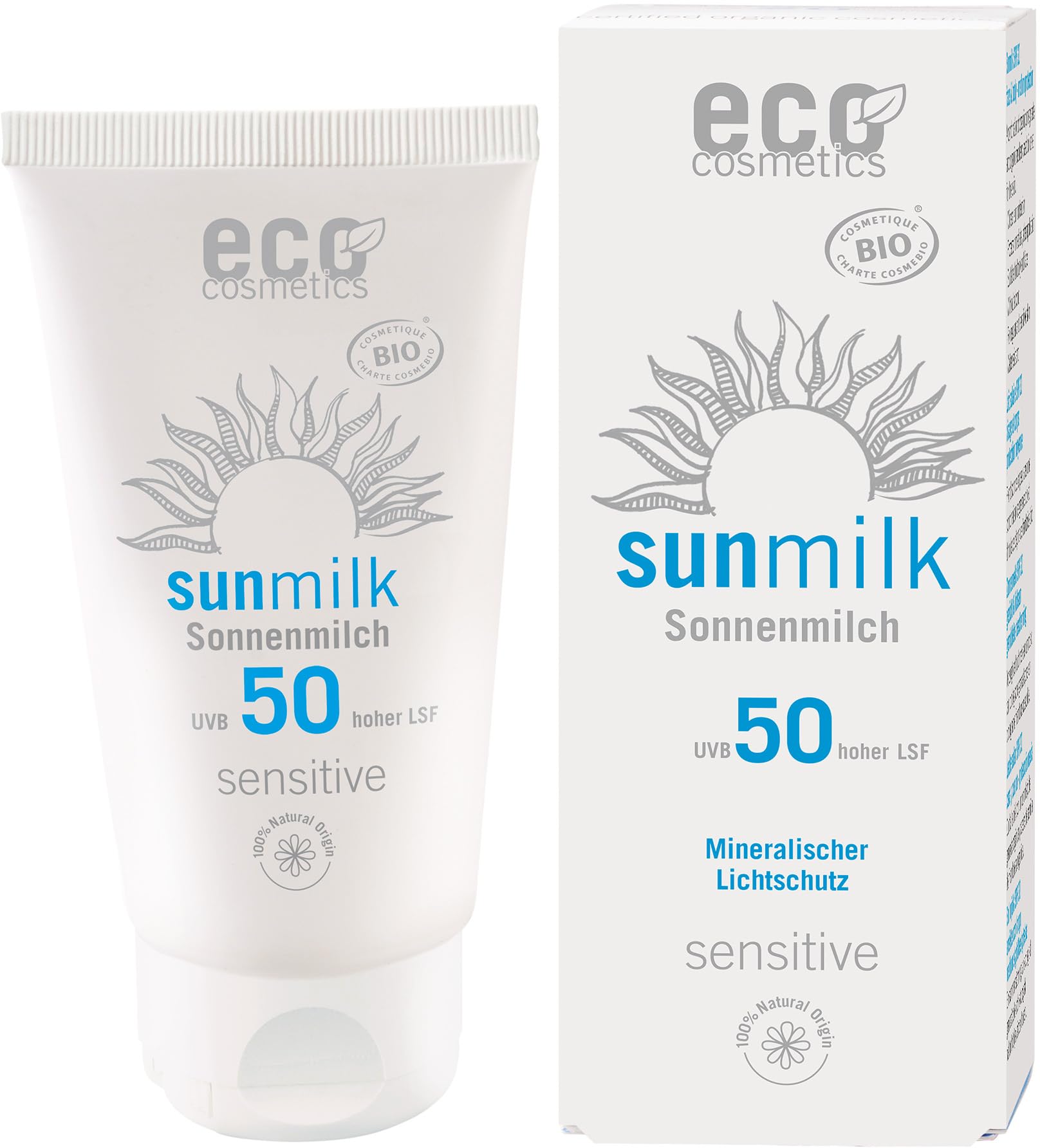 eco cosmetics Sonnenmilch LSF 50 mit Himbeere und Granatapfel (2 x 75 ml)