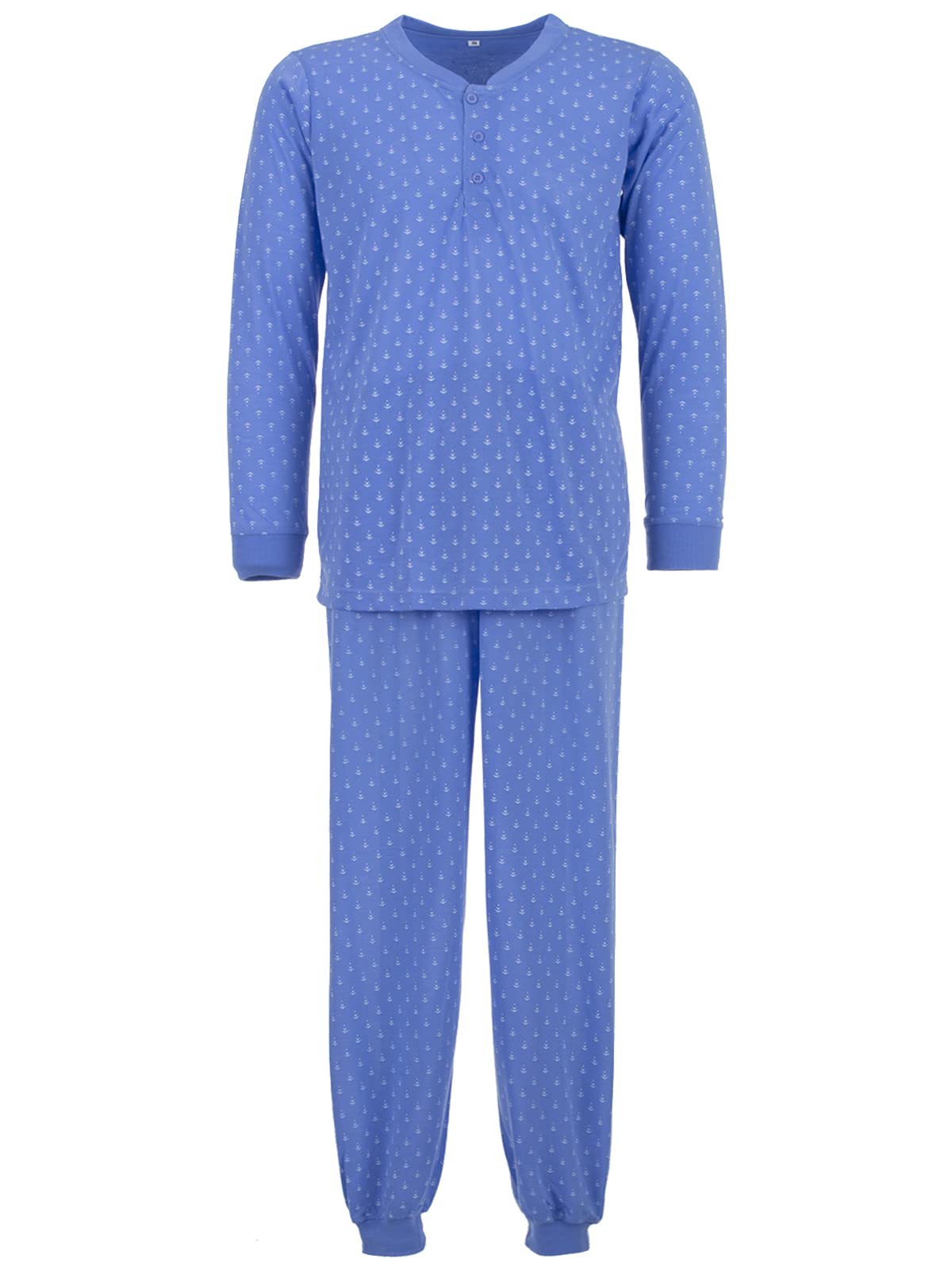 Lucky Herren Pyjama Set 2 TLG. Schlafanzug Langarm Baumwolle, Farbe:blau, Größe:L