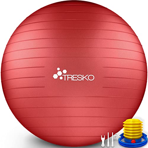 TRESKO® Anti-Burst Gymnastikball 55cm 65cm 75cm 85cm | Sitzball | Yogaball | 300 kg | mit Luftpumpe (Rot, 85cm (geeignet für über 185cm))