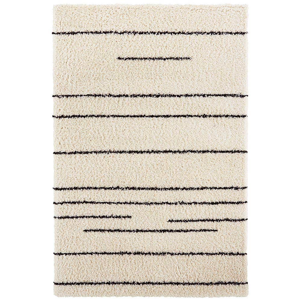 Hanse Home Hochflor Shaggy Design Teppich Stripes Creme Schwarz weich im Streifen Muster Geometrisch Wohnzimmer Schlafzimmer Küche Diele Flur Modernes Design, 80x150 cm