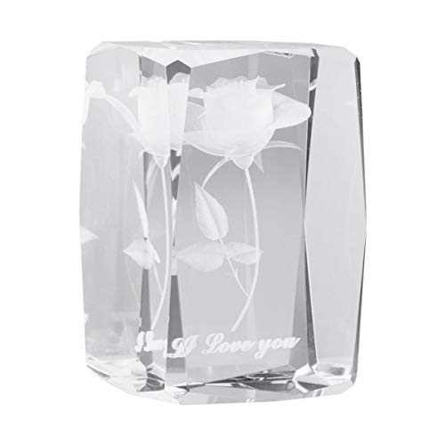 TOYANDONA Desktop Ornament Kristall Glas 3D Rose I Love You Graviert Miniaturen Ornaments Geschenk für Hochzeit Valentinstag