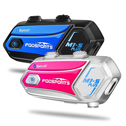 FODSPORTS M1-S Plus Motorrad Bluetooth Headset mit Musik Teilen, Bluetooth 5.0 Helm Headset, Motorradhelm Kommuniaktionssystem für 8 Motorräder mit 2000m, 900mAh, CVC Geräuschunterdrückung
