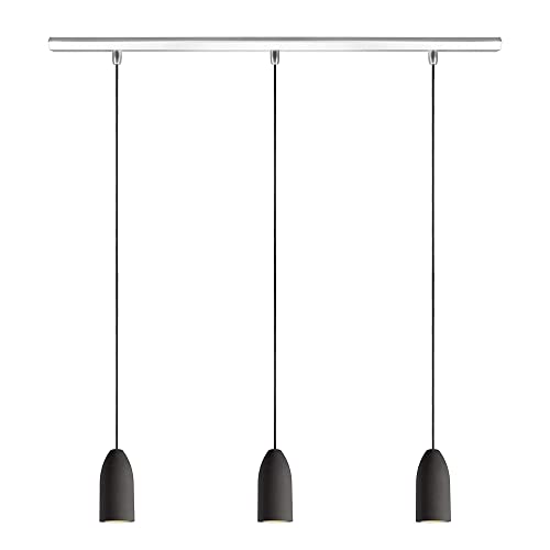 Buchenbusch urban design 3er Betonlampe dark edition - Textilkabel"Schwarz" (26 Farben) - Graue Deckenleuchte aus Beton mit Deckenschiene & LED Strahlern