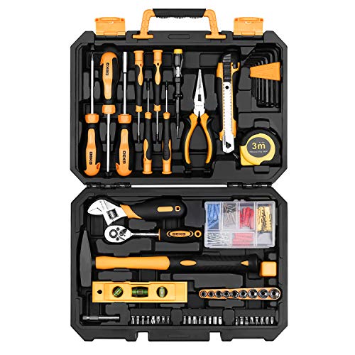 DEKO 138-teiliger WerkzeugSet,Universal DIY Handwerkzeuge Haushalts-Werkzeugkoffer mit Aufbewahrungskoffer aus Kunststoff für Damen oder Herren