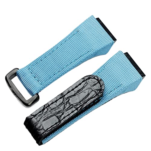 TRDYBSK 25 mm Herren-Nylongewebe mit Leder-Armband für Richard Watch Mille Armband Armband Schnalle für Federsteg-Version (Farbe: Blau, Größe: 25 mm)