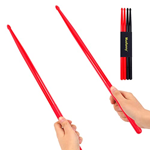 2 Paar 5A Drumsticks für Erwachsene Kinder Nylon Personalisierte Drumsticks Leicht Langlebig Konzert Percussion Zubehör Geschenke (Schwarz und Rot)
