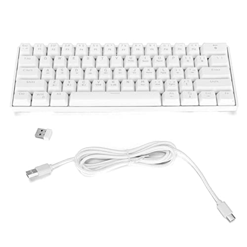 Mechanische Tastatur,HXSJ Gaming-Tastatur 61 Tasten RGB-Hintergrundbeleuchtung Tragbar DREI Modi Kabellose Ergonomische Kabellose/USB-Kabelgebundene Mechanische Tastatur für Heimbüro(Weiß)