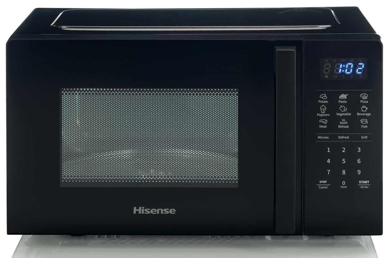 Hisense H20MOB4HG Mikrowelle mit elektronischer Steuerung, Fassungsvermögen 20 l, Leistung 700 WattGrill Leistung 900 Watt, LED-Display Touch-Bedienelemente, Grillfunktion, Farbe Silver