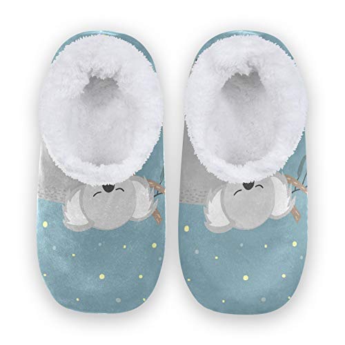 Cute Animal Koala Tree Women Men Closed Back House Slippers Comfort Coral Fleece Fuzzy Feet Slippers Home Shoes for Indoor Outdoor