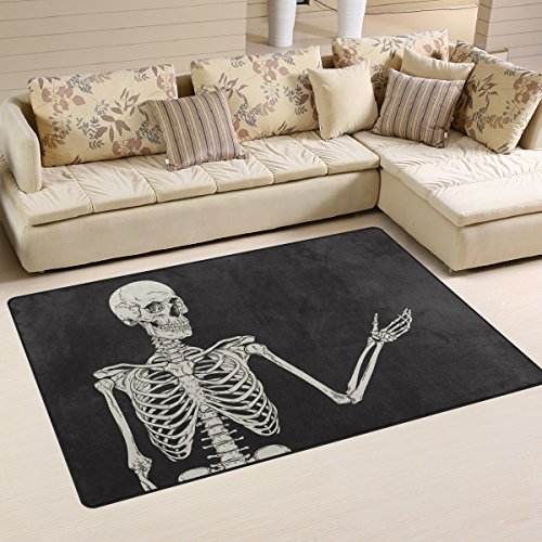 Use7 Teppich, Motiv: menschliches Skelett, Zuckerschädel, rutschfest, für Wohnzimmer, Schlafzimmer, 100 x 150 cm