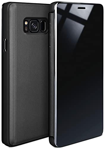 moex Dünne 360° Handyhülle passend für Samsung Galaxy S8 | Transparent bei eingeschaltetem Display - in Hochglanz Klavierlack Optik, Anthrazit