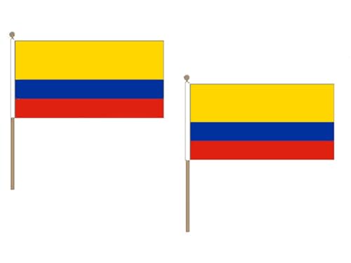 AZ FLAG STOCKFLAGGE KOLUMBIEN 45x30cm mit holzmast - 10 stück KOLUMBIANISCHE STOCKFAHNE 30 x 45 cm - flaggen