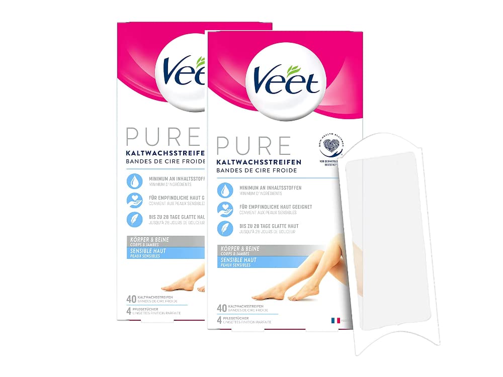 Veet Kaltwachsstreifen mit Easy-Gelwax Technology – Geeignet für sensible Haut – Anwendung für Beine & Körper – Bis zu 4 Wochen glatte Haut – 80 Stück (2 x 40 Stück)