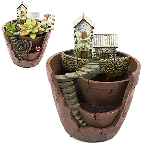 Xueliee Creative Plants Pot Flower Plants Succulent DIY Container Decorated with Mini Hanging Fairy Garden and Sweet House for Holiday Decoration and Gift (A1)
