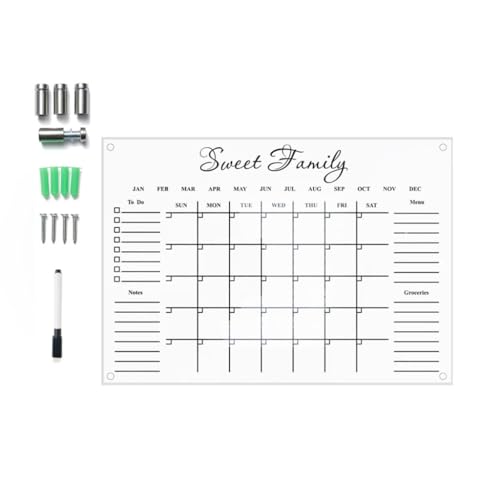 Transparenter Acryl-Kalender, trocken abwischbar, kein magnetisches Whiteboard für die Wand, Mahlzeitenplan und Einkaufsliste, Whiteboards für die Küche