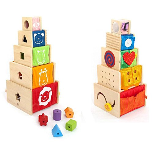 I'm Toy 108871 Multi-Spielkisten-5 stapelbare Holzkistchen mit vielen Möglichkeiten die sensorischen Fähigkeiten zu fördern