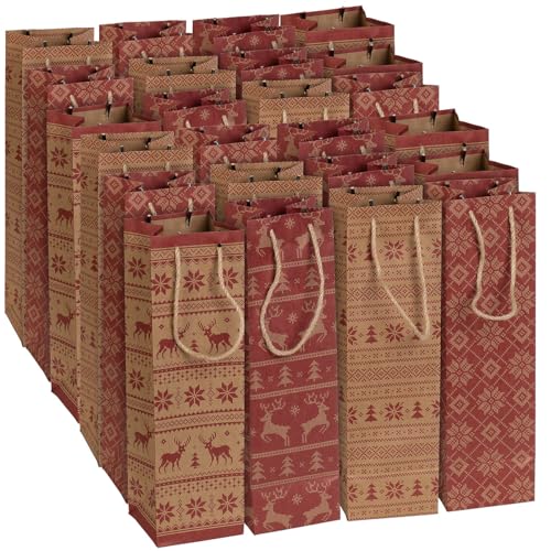 infactory Wein-Geschenktasche: 24er-Set weihnachtliche Kraftpapier-Geschenktüten für Weinflaschen (Flaschentasche Weihnachten, Weihnachtswein-Geschenktüten)
