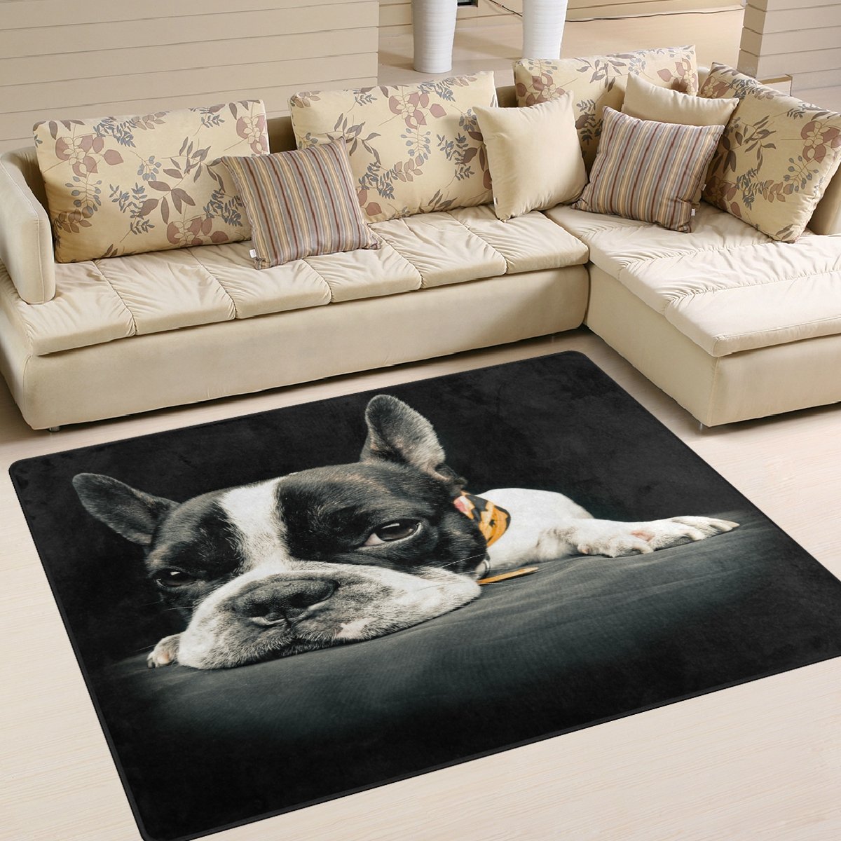 Use7 Teppich, Motiv: Franz?sische Bulldogge mit Mops, f¨¹r Wohnzimmer, Schlafzimmer, Textil, Mehrfarbig, 203cm x 147.3cm(7 x 5 feet)