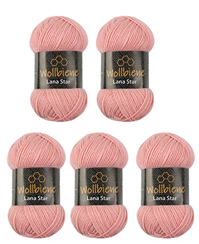 Wollbiene Lana Star 5 x 100g Strickwolle mit 49% Wolle 500 Gramm Wolle einfarbig türkische Wolle (20 rosa)