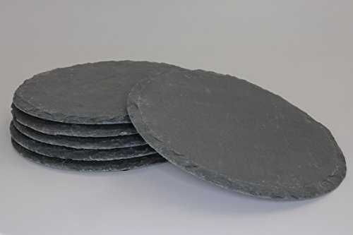 Dio 6er Display/Set Schieferplatten, rund 20 cm ø Schieferteller Dekoration Dekoteller Unterteller Buffet Käseplatte