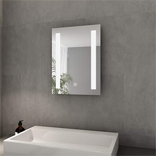 Elegant Badspiegel mit LED-Beleuchtung 50 x 70 cm Spiegel kaltweiß Energiesparend LED Badezimmer Wandspiegel Badezimmerspiegel mit Anti-Fog-Funktion