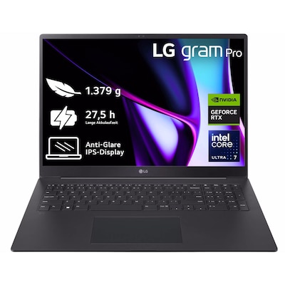 2024 LG Gram Pro 17 Zoll Notebook - 1379g Intel Core Ultra7, NVIDIA RTX3050 Laptop (32GB RAM, 2TB Dual SSD, 27h Akkulaufzeit, IPS Panel Anti-Glare Display, Win 11 Home) - Schwarz