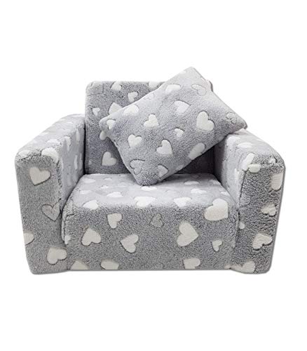 Kindersessel Mini-Sessel Kinderstuhl Relaxsessel Kuschelsessel (Herzen grau + Weiss)