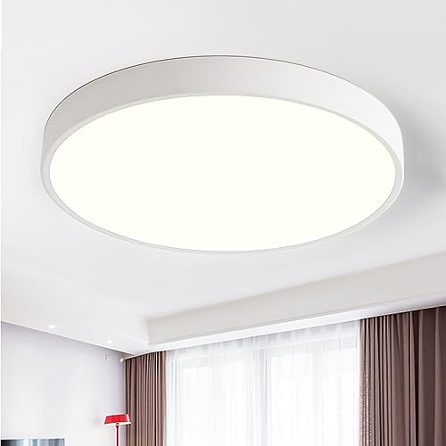 Style home 48W Deckenleuchte LED Deckenlampe Ø50x4cm, Warmweiß 3000K, ultraslim runde Lampe aus Metall, für Wohnzimmer Schlafzimmer Büro Küche Diele Flur (Weiß)