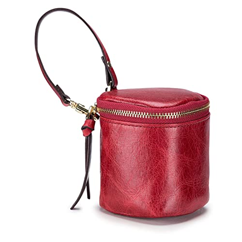 Geldbörse für Damen Mini-Handtasche, rot, Kopfhörer-Eimertasche, weiches Leder, kleines Design Kleine Damengeldbörse (Farbe : Burgundy, Size : 8x8x8cm)