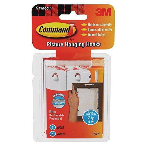 3M (17042) Sawtooth Picture Hanging Hooks w/Water Resistant Strips 17042 [You are purchasing the Min order quantity which is 4 Packs] by Command
