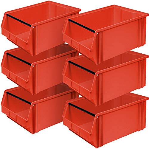 6x Sichtbox"CLASSIC“ FB 2 mit Tragstab, LxBxH 510/450x300x200 mm, Inhalt 27 Liter, rot