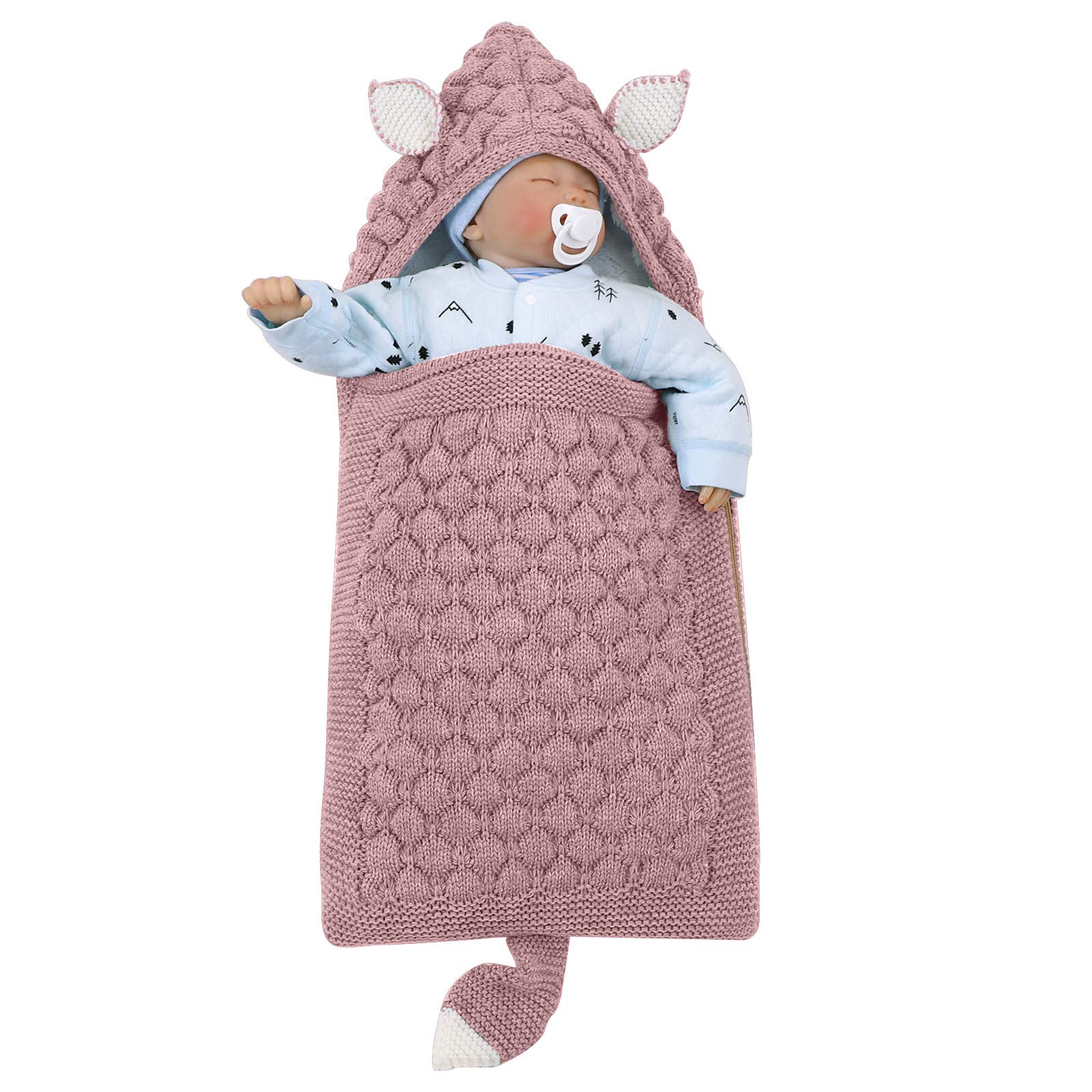 Baby-Schlafsack mit Cartoon-Ohren, Schwanz, für Neugeborene, mit Fleece gefüttert, Wickeldecke für Kinderwagen