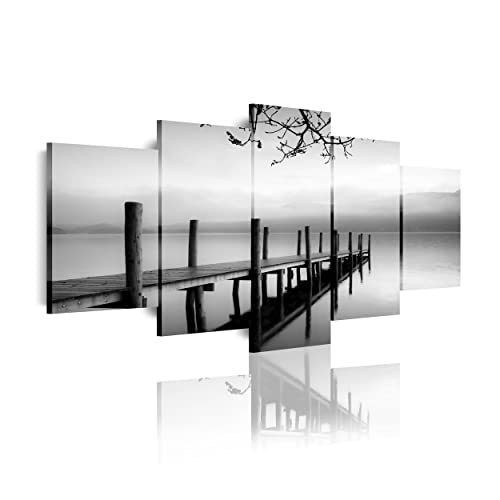 Dekoarte 150 - Modernes Bild auf Leinwand, die auf einem 5-teiligen Holzrahmen montiert ist XXL, Natur Anlegestelle Zen, 200x100cm