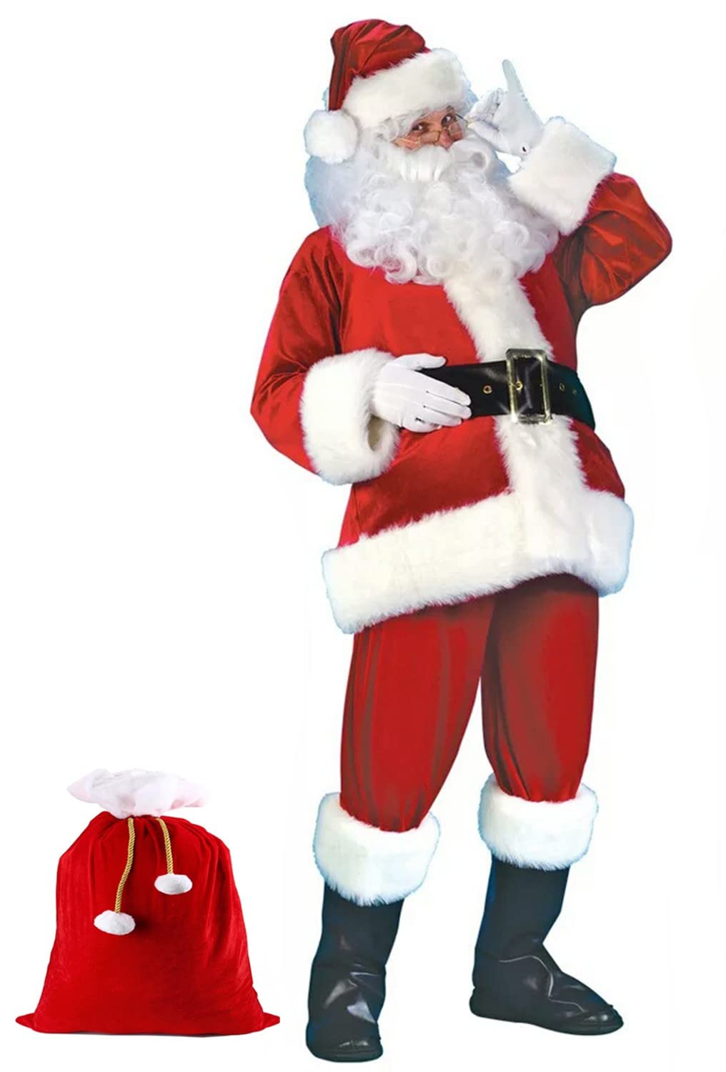 ZLYJ Weihnachtsmann-Kostüm Für Männer Weihnachtsmann-Anzug Erwachsene Männer, Erwachsenes Weihnachtsmann-Outfit Mit Handschuhen Red,XXXL
