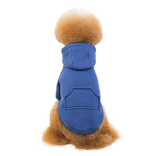 jiwenhua Pet Products New pet Cotton solid Color Dog Pullover im Herbst und Winter, Blau, S