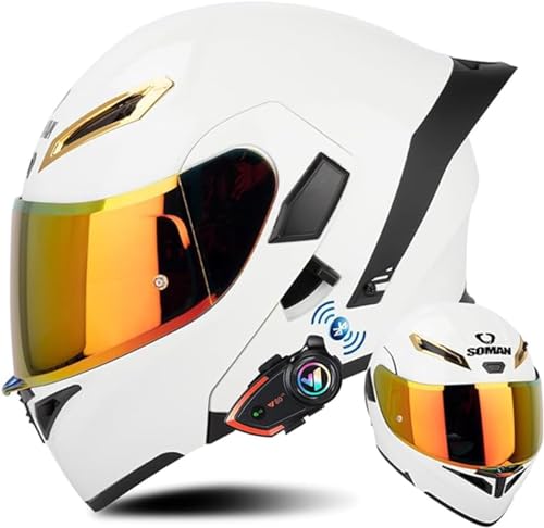 Bluetooth Motorrad Modular Flip Up Full Face Dual Visors Street Bike Racing Helme ECE Zertifizierung Mit Lautsprecher Headset Mikrofon Für Automatische Beantwortung A,XL/{61~62cm}