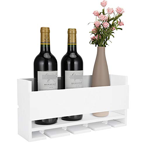 Vencipo Weinregal Holz zum 4 Gläser Flaschenregal Organizer, Weiß Gläserregal Wand für Küche Aufbewahrungs, Retro Wein Wand Dekoration für Wohnzimmer.