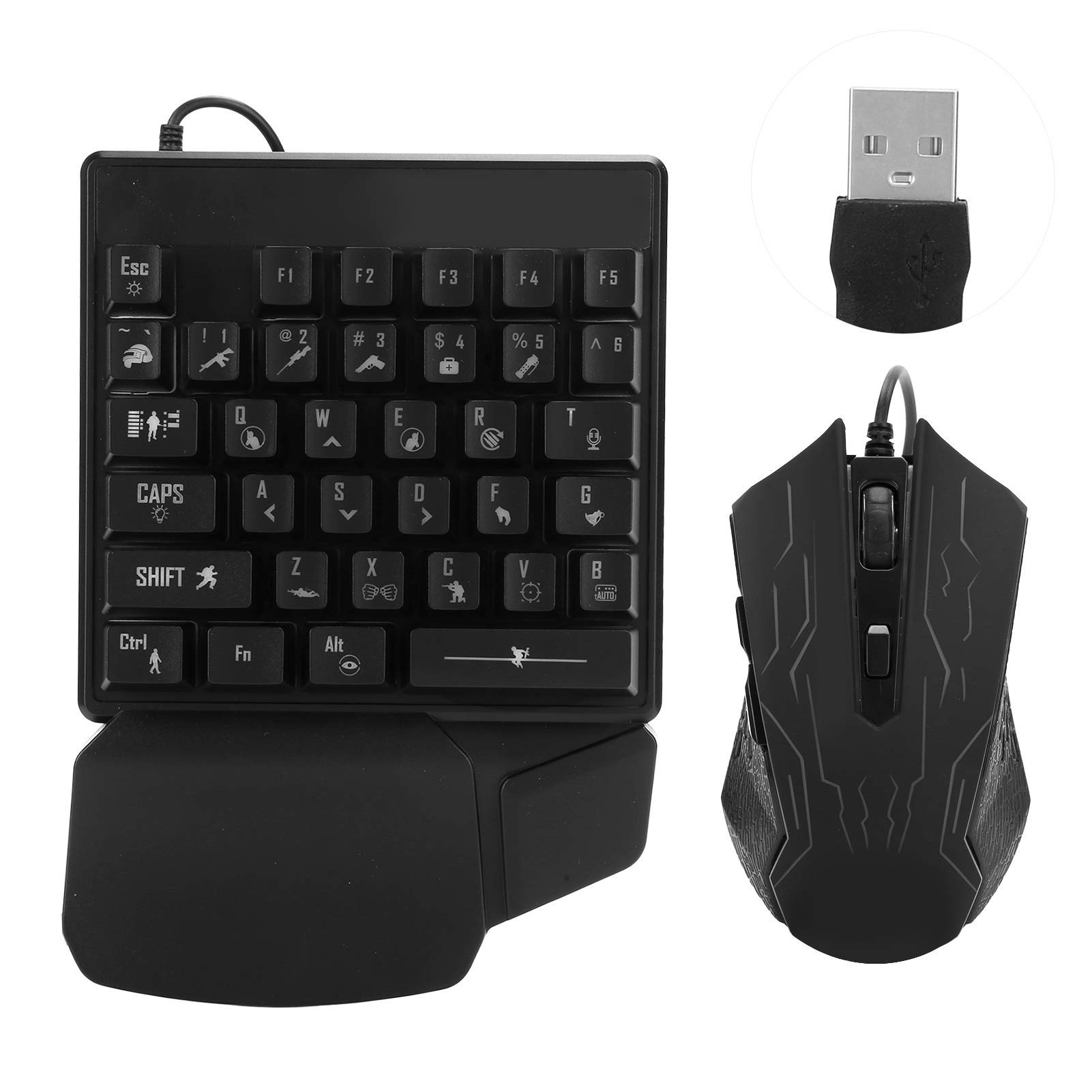 Goshyda Einhand-Tastatur-Mausset, Gaming-Tastatur, Manipulatorgefühl, für E-Sport, Universal-Computerzubehör, ergonomische Handauflage, 35 Tasten, 7-Farben-Hintergrundbeleuchtung