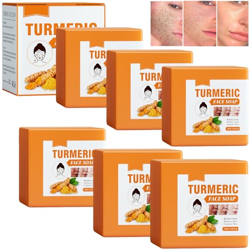 Turmeric Brightening Soap 100g, Kojic Acid Soap, Natural Turmeric Soap Bar for Face Body, Turmeric Face Wash Minimize Pores, Reduces Acne, Cleanses Skin (6Pcs)