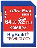 BigBuild Technology 64GB Ultra schnelle 90MB/s Speicherkarte für Canon EOS 800D Camera, Klasse 10 SD SDHC