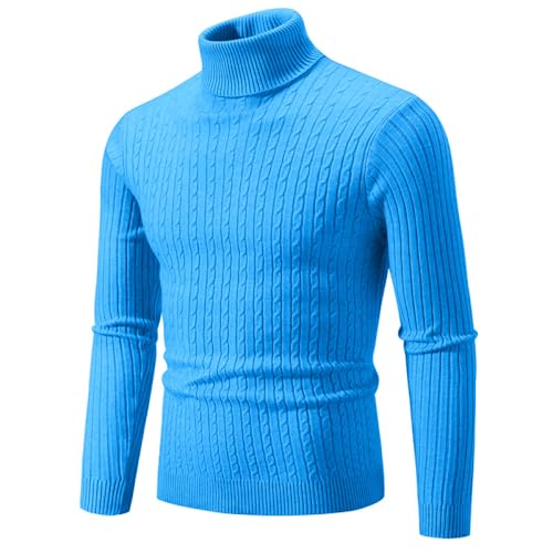 Winter Herren Rollkragenpullover Lässiger Herren Strickpullover Halten Sie Fitness Pullover Oberteile für Männer, Hellblau, XXL