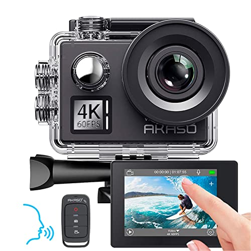 AKASO Action Cam 4K60FPS, Unterwasserkamera 40M Wasserdicht 20MP WiFi Actioncam mit EIS Stabilisierung, 8X Zoom,Sprachsteuerung, Fernbedienung, Zubehör Kit -V50 Elite