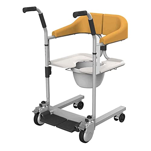 Patientenlift-Transferstuhl für zu Hause, medizinischer manueller Badezimmer-Rollstuhl, Duschstuhl mit 180° geteiltem Sitz, 120 kg/265 lb, für ältere Menschen, 360°-Universalrad (gelbe Basis-Edition)