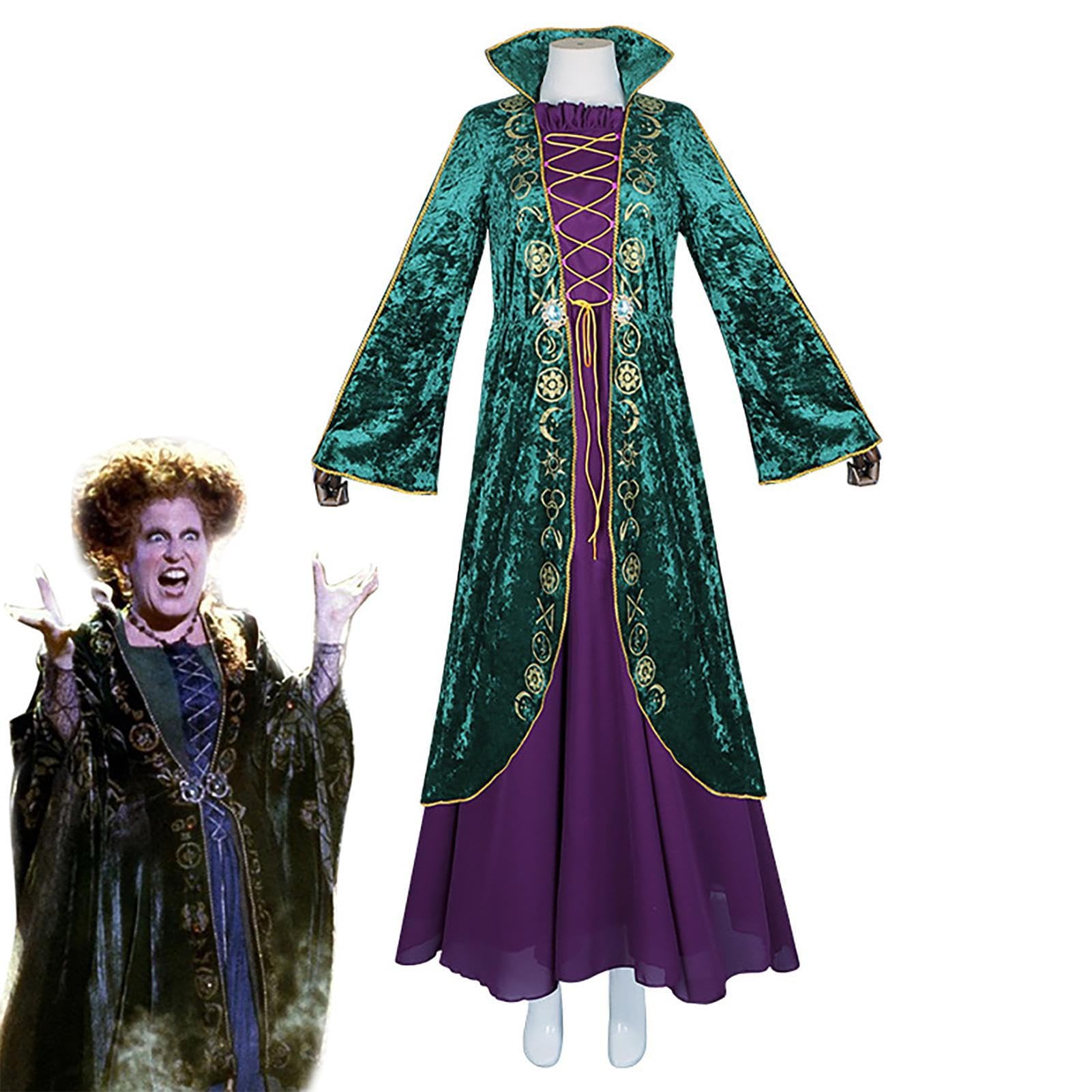 Halloween Cosplay Winifred Sanderson Cospaly Kostüm, Frauen Mittelalterliche Hexe Cosplay Kostü Kleid Grüne Hexe Robe Kleid Halloween Karneval Kostü e