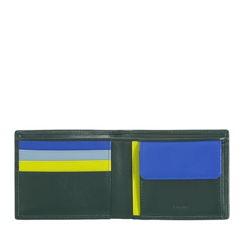 DUDU Herrenportemonnaies, flach, aus Leder, mit RFID-Schutzsystem Kreditkartenfächer mit Münzfach, farbiges Portemonnaie Mangrove