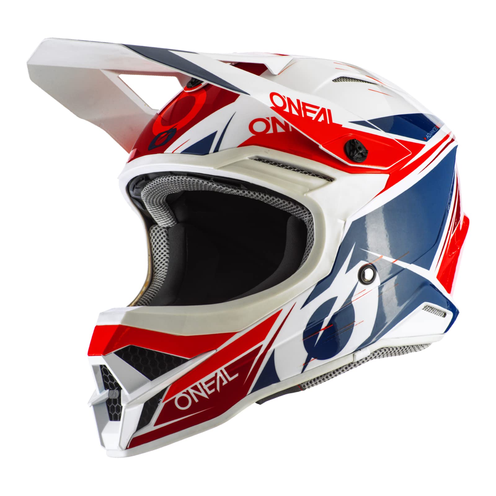 O'NEAL | Motocross-Helm | MX Enduro Motorrad | ABS-Schale, erfüllt , Airflaps™ kompatibel | 3SRS Helmet Stardust | Erwachsene | Weiß Blau Rot | Größe S